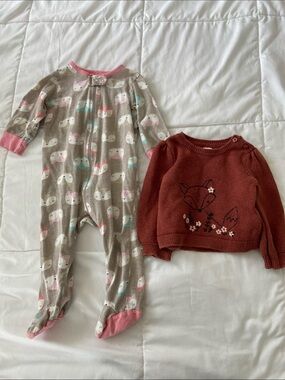 Baby girl fox themed clothes-foot or sleeper and sweater